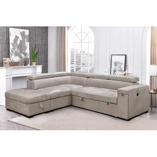 Charleston Sofa Sleeper Sectional Beige Fabric